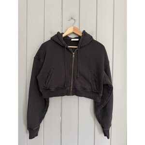 Elwood Babydoll Full Zip Hoodie Sweatshirt XS Gray Gray Cropped Organic Cotton